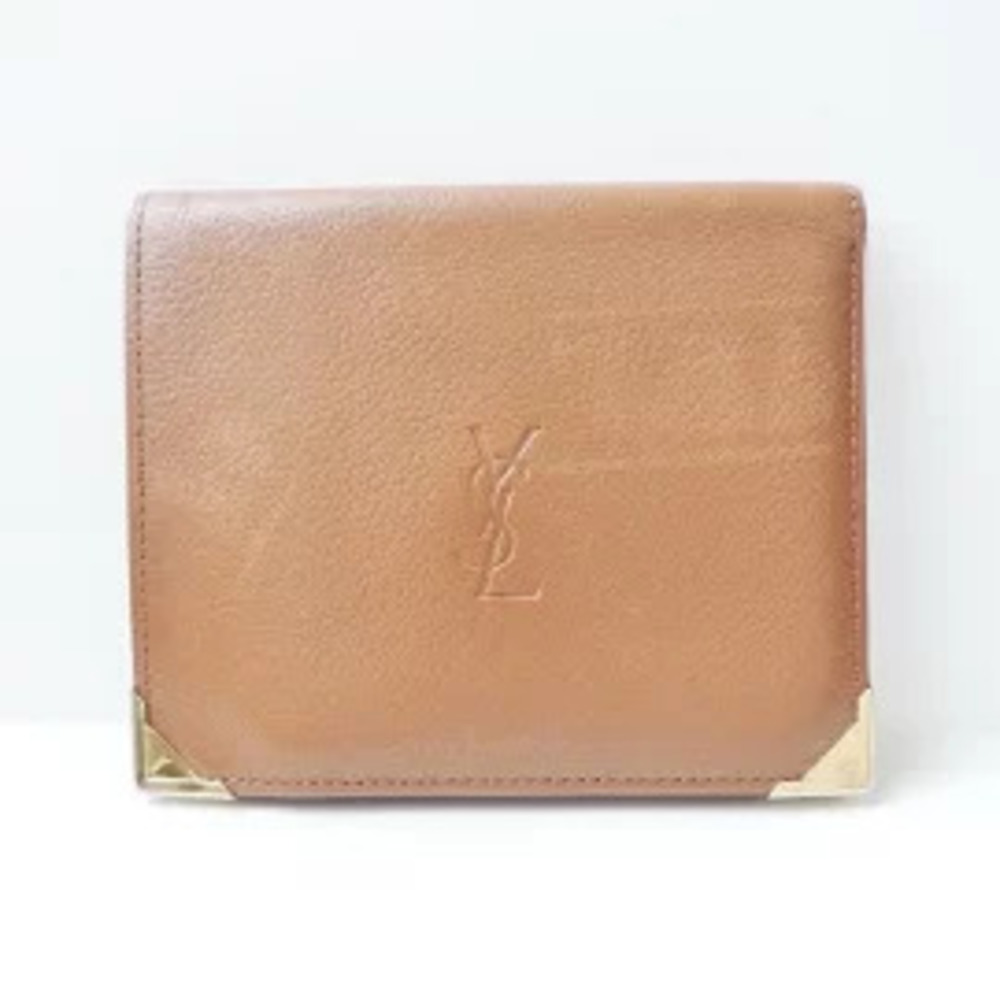 Saint Laurent Yves Bi fold Wallet Brown Leather